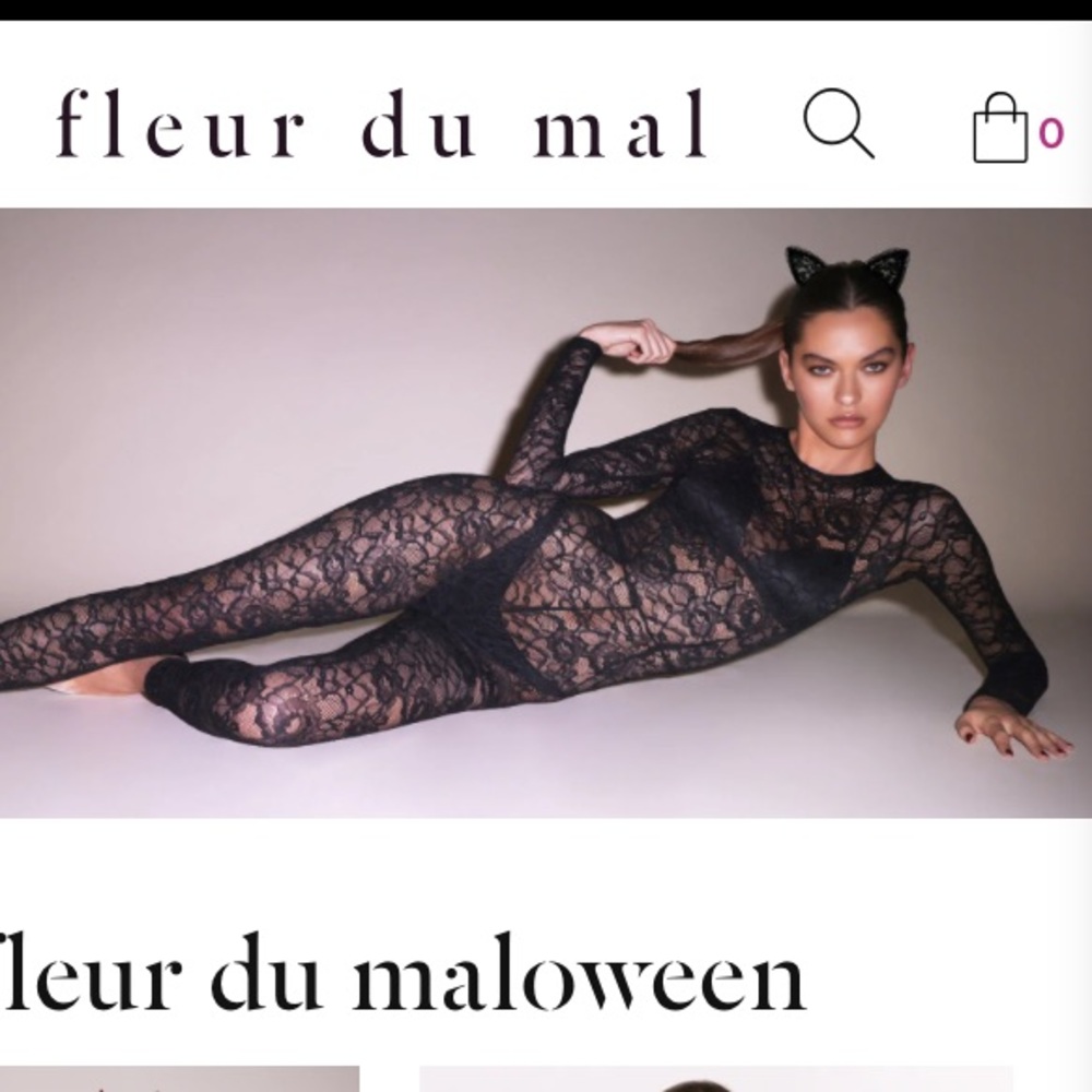 Fleur du Mal REVOLVE Silk Black Lace Rose Floral Catsuit Bodysuit S